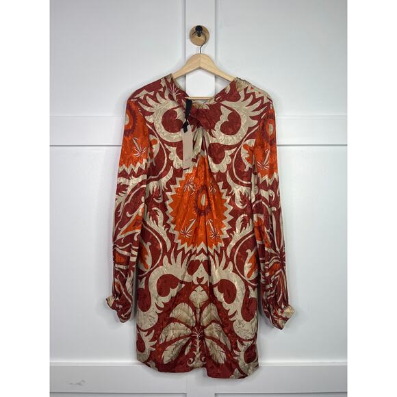 NWT Johanna Ortiz Contorno Lejano Long Sleeve Print Twist Front Mini Dress - Picture 2 of 8